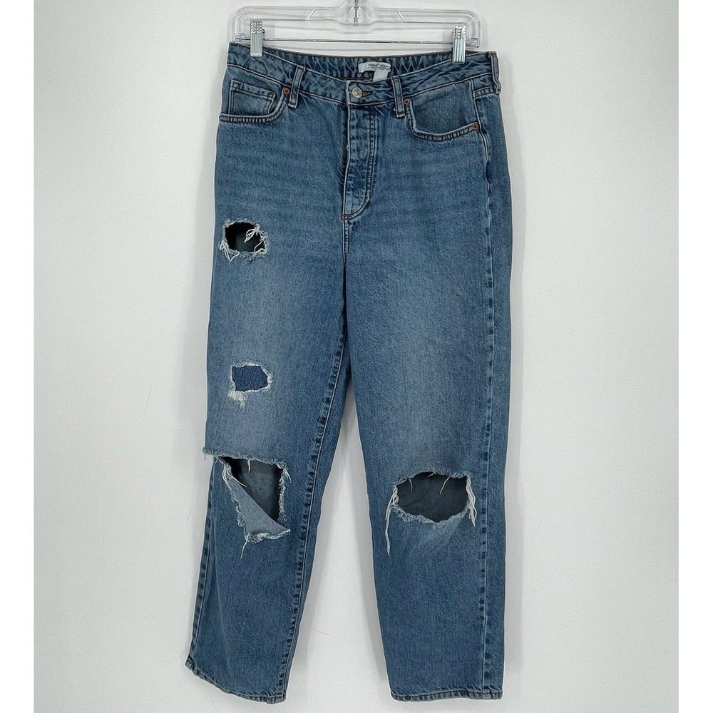 Forever 21 Women's Blue Distressed‎ Button Fly Straight Denim Jeans Size 28